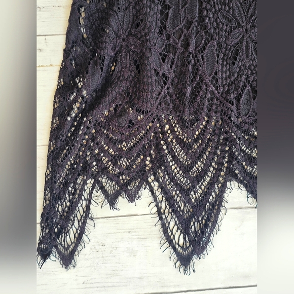 Love Fire Black Soft Lace Tank Dress Mock Neck Asymmetrical Lace Crochet - Picture 4 of 10